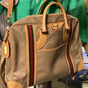 Gucci Tan and Brown Travel Bag with Green and Red Stripes perfect condition